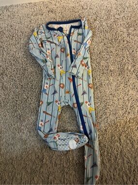 MACARON Light Blue Baseball & Pennant Footed One-Piece